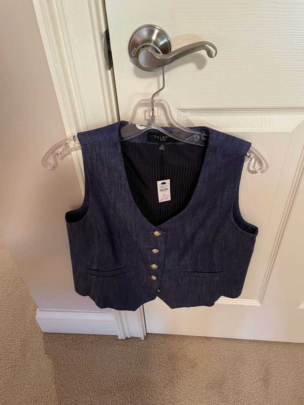 Talbots Navy Denim Vest with Gold Buttons